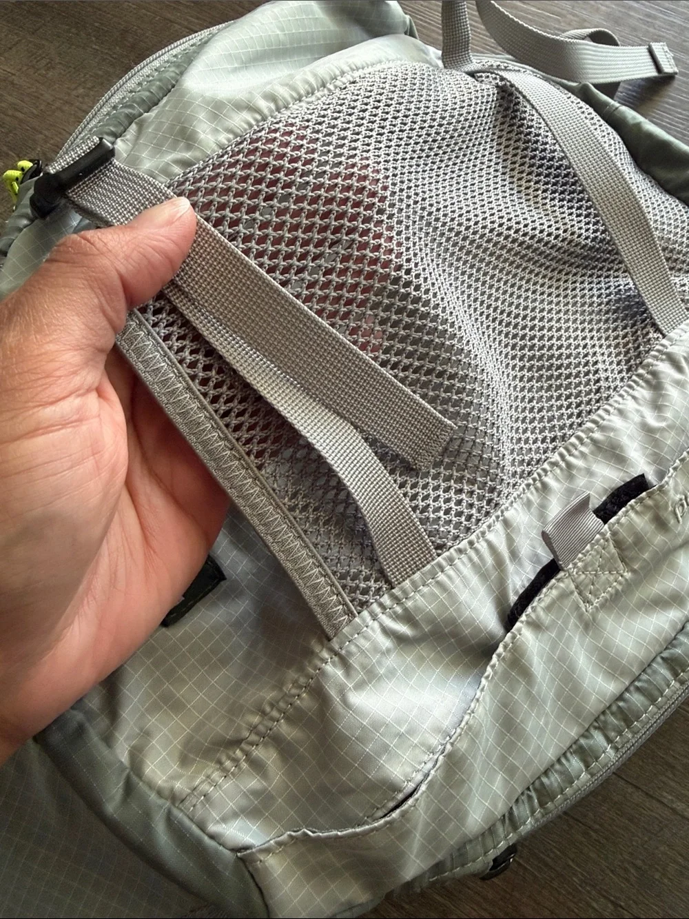 L.L. Bean Stowaway Sling Pack Light Gray with Neon Accents